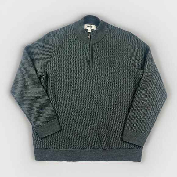 Joseph Abboud Mens L Gray Merino Wool Blend Quarter Zip Sweater Textured Knit - Picture 1 of 8